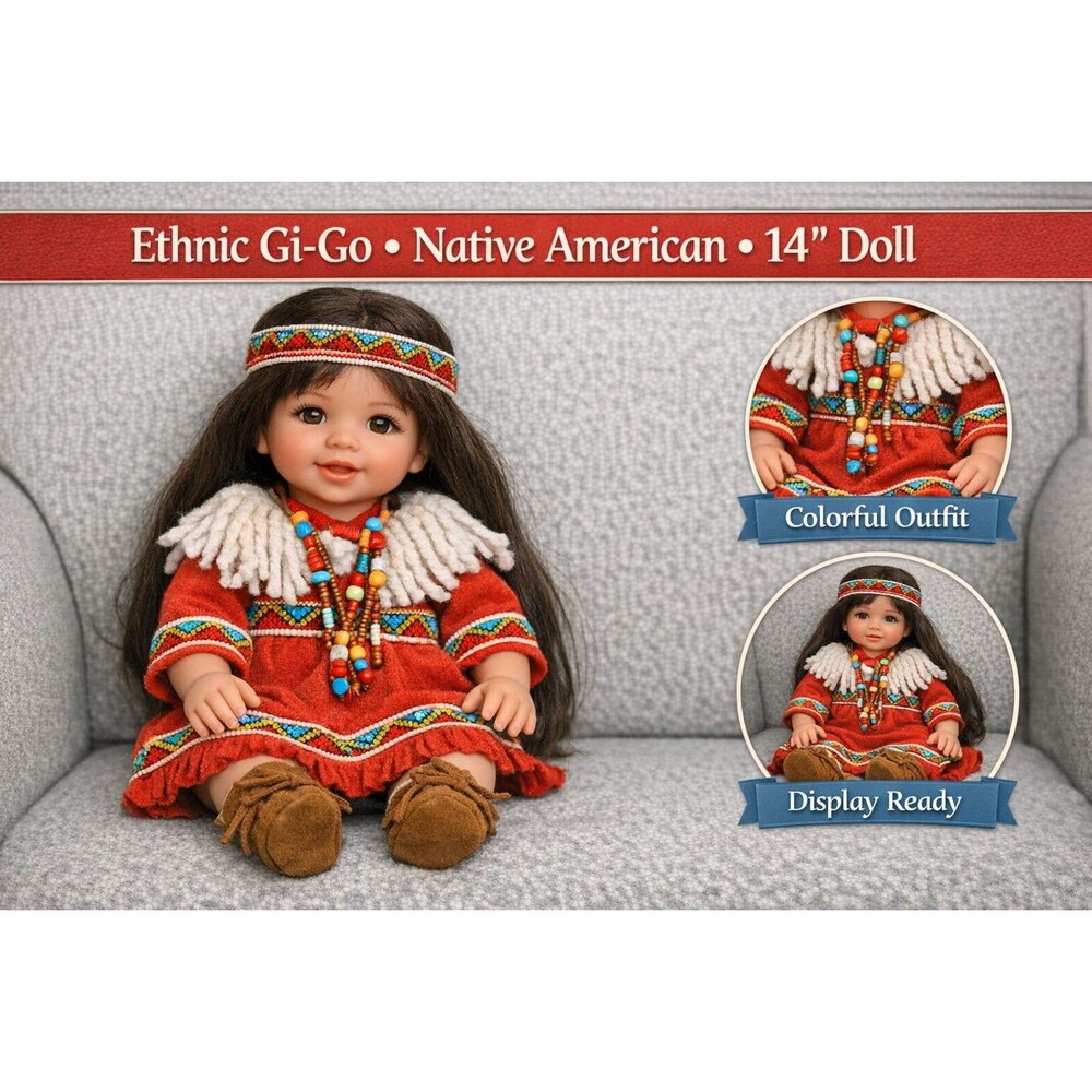 Gi-Go American Indian Ethnic Doll – Long Hair – Colorful Outfit – Soft Body – 14
